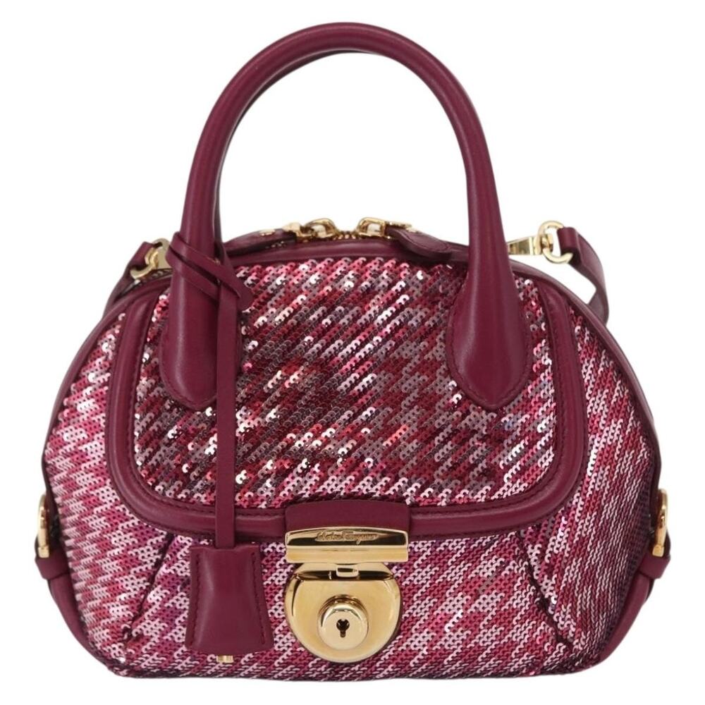 Salvatore Ferragamo Gancini Sequin Bag Leather Pink